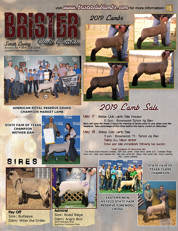 2019 Brister Club Lamb Sale Flyer